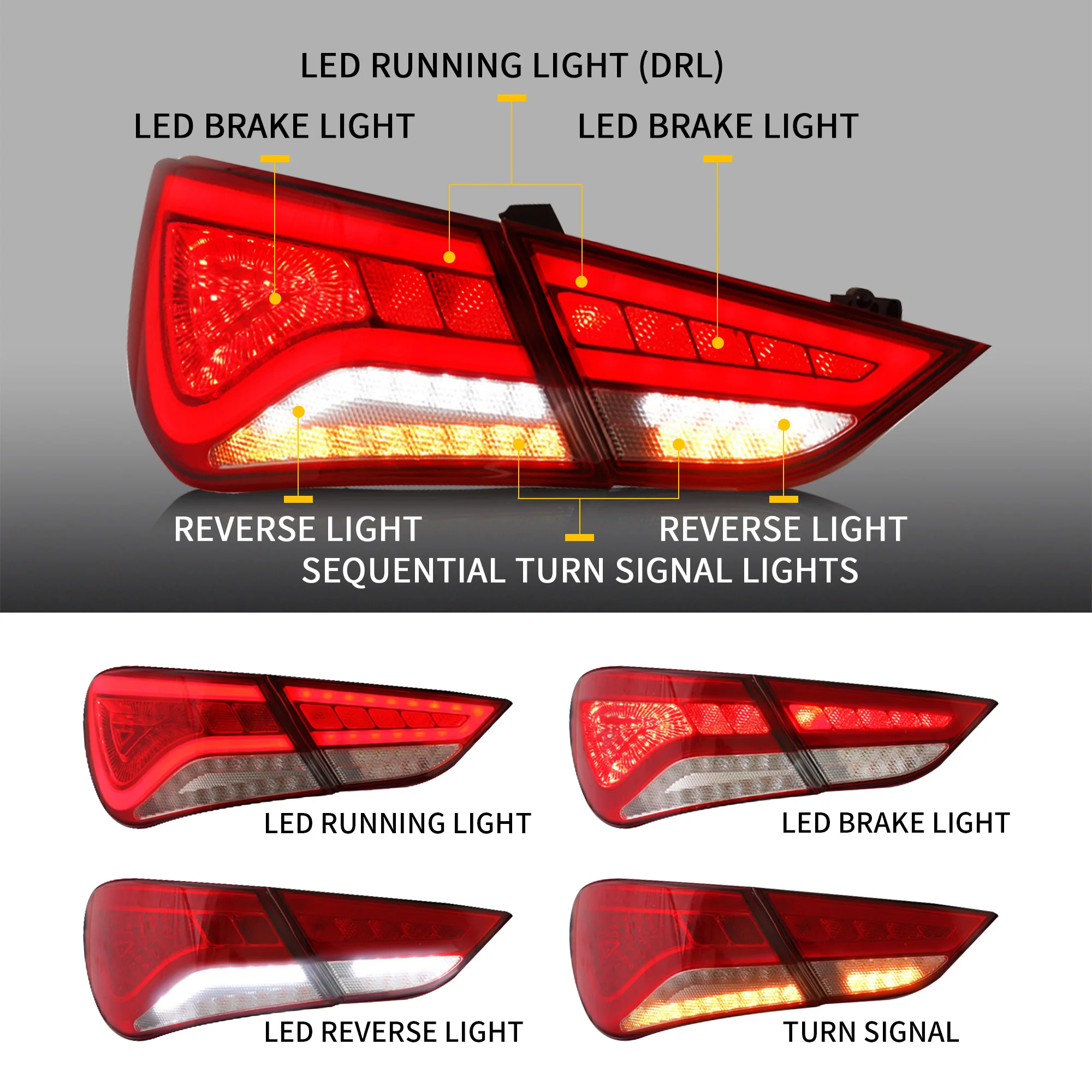 VLAND Full LED Tail Lights For Hyundai Sonata 6th Gen Sedan 2011-2014 - Image 3