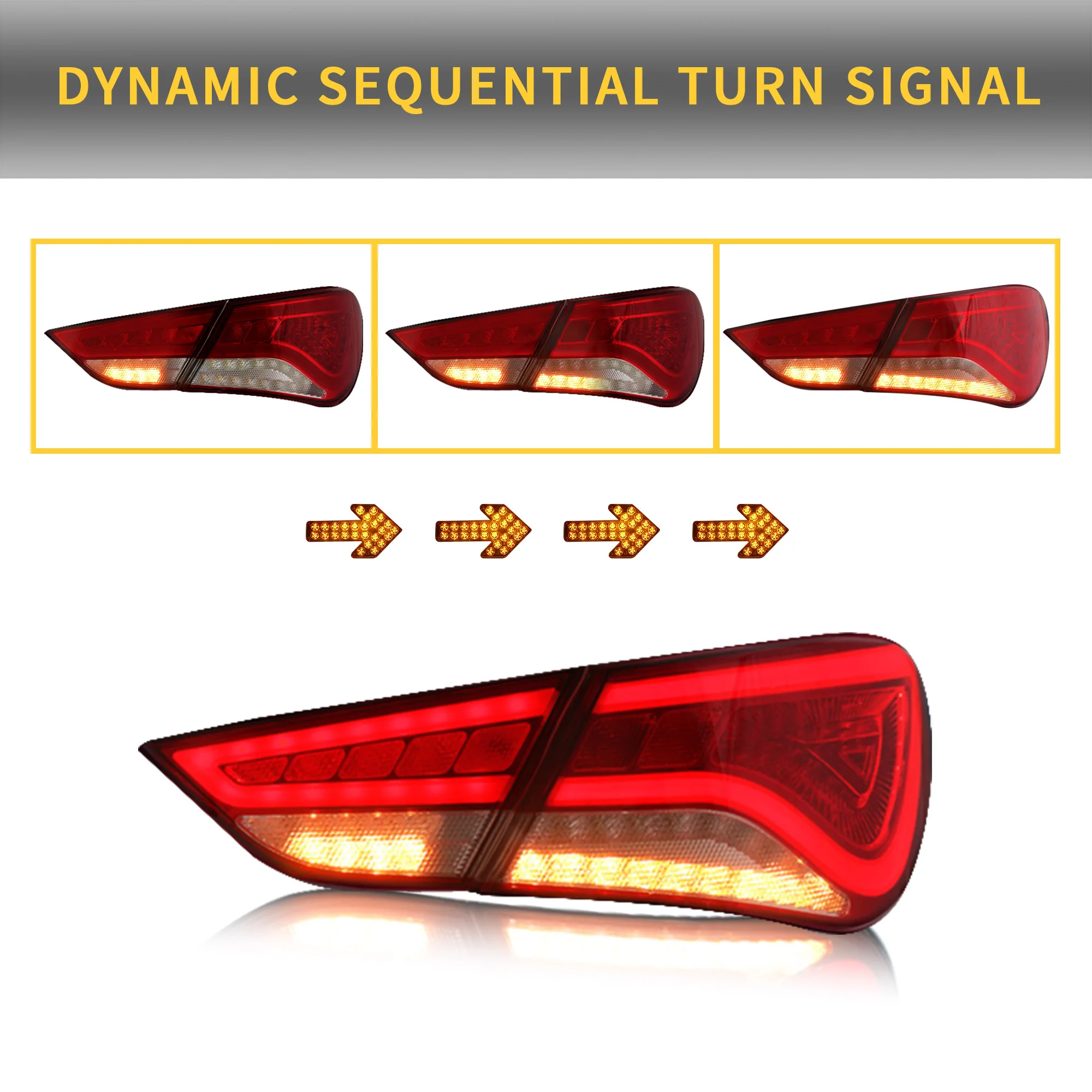 VLAND Full LED Tail Lights For Hyundai Sonata 6th Gen Sedan 2011-2014 - Image 4