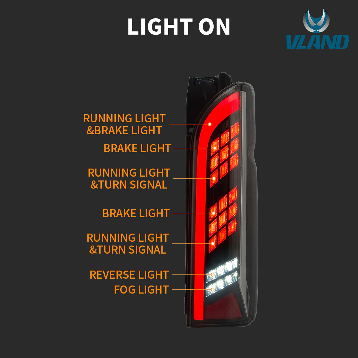 VLAND Full LED Tail Lights For Toyota Hiace 2005-2018 - Image 2