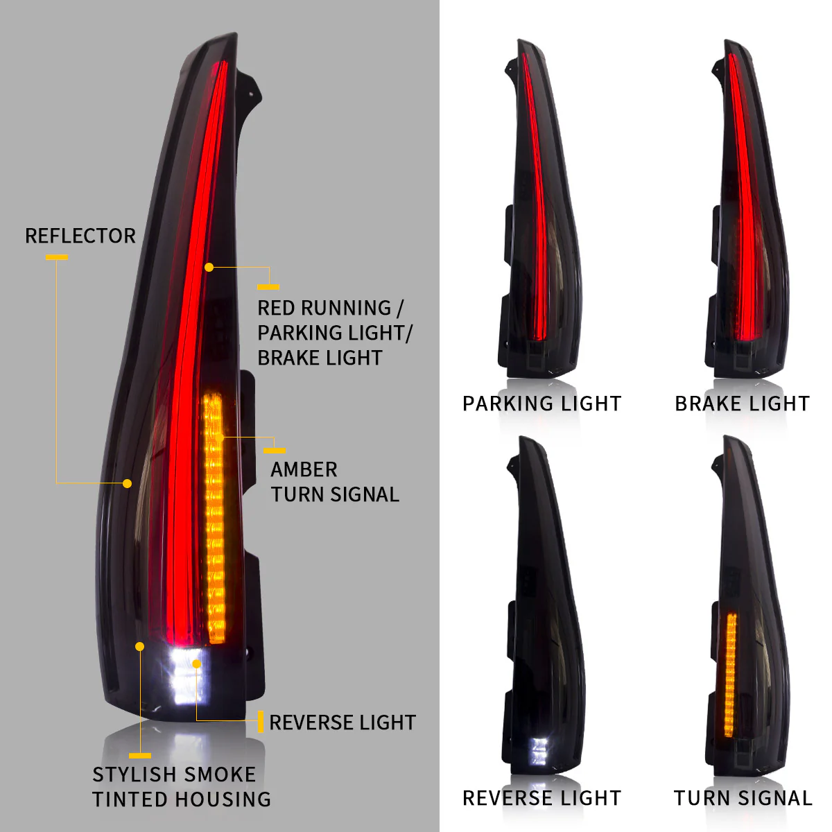 VLAND Full LED Tail Lights GMC Yukon Chevrolet Tahoe Suburban 2007-2014 5 Pins with 5 Holes - Image 3