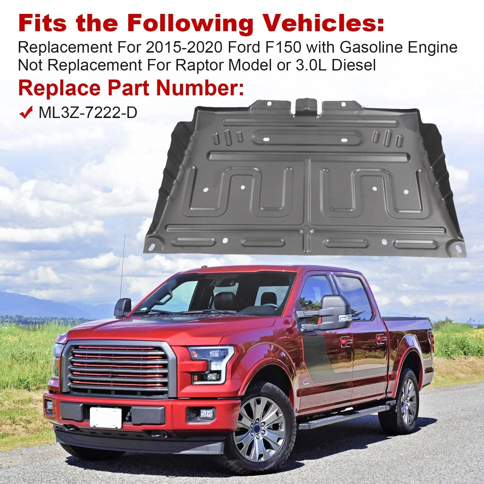 VLAND Upgrade Manganese Steel Splash Panel Shield ML3Z-7222-D For 2015-2024 Ford F150 - Image 5