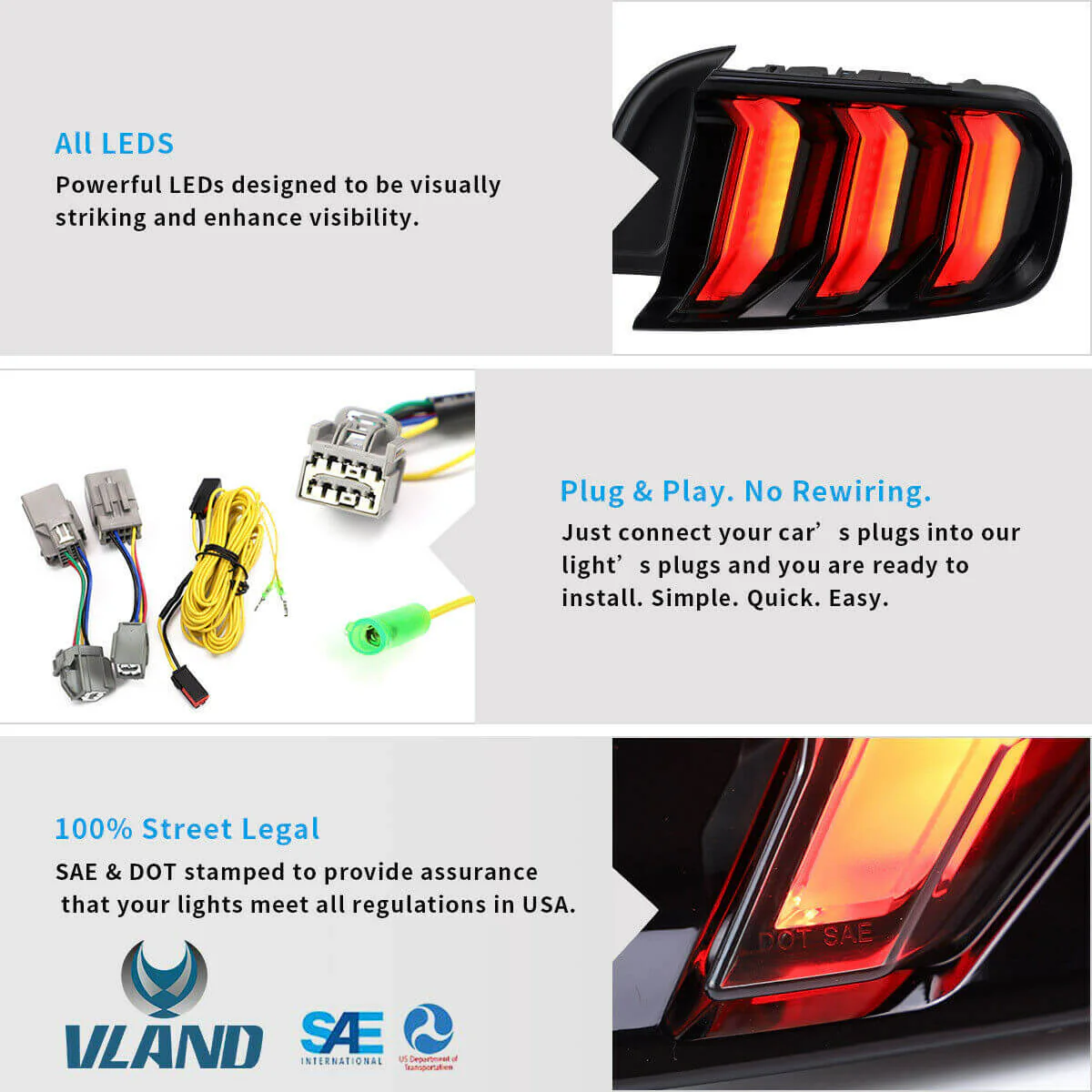 VLAND GT Five Model Full LED Taillights For Ford Mustang 2015-2023 (Can Fit For US/Euro Models) - Image 20