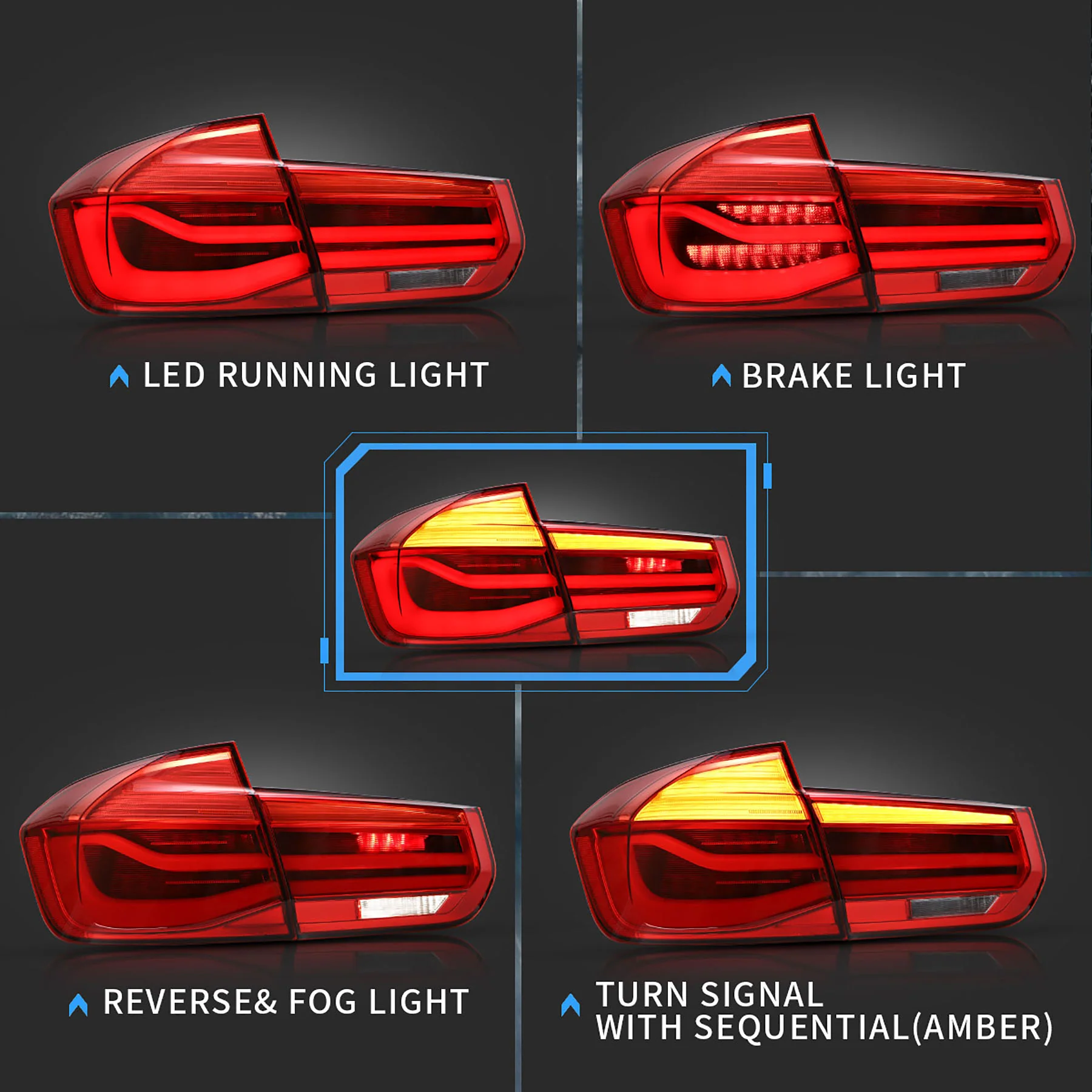 VLAND Full LED Taillights For BMW 3-Series BMW F30 F35 F80 320i 328i 328D 335i M3 6th Gen Sedan 2012-2019 - Image 4