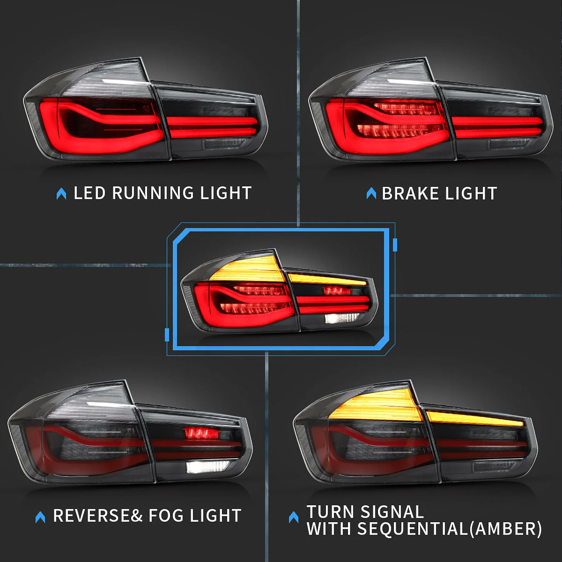 VLAND Full LED Taillights For BMW 3-Series BMW F30 F35 F80 320i 328i 328D 335i M3 6th Gen Sedan 2012-2019 - Image 5