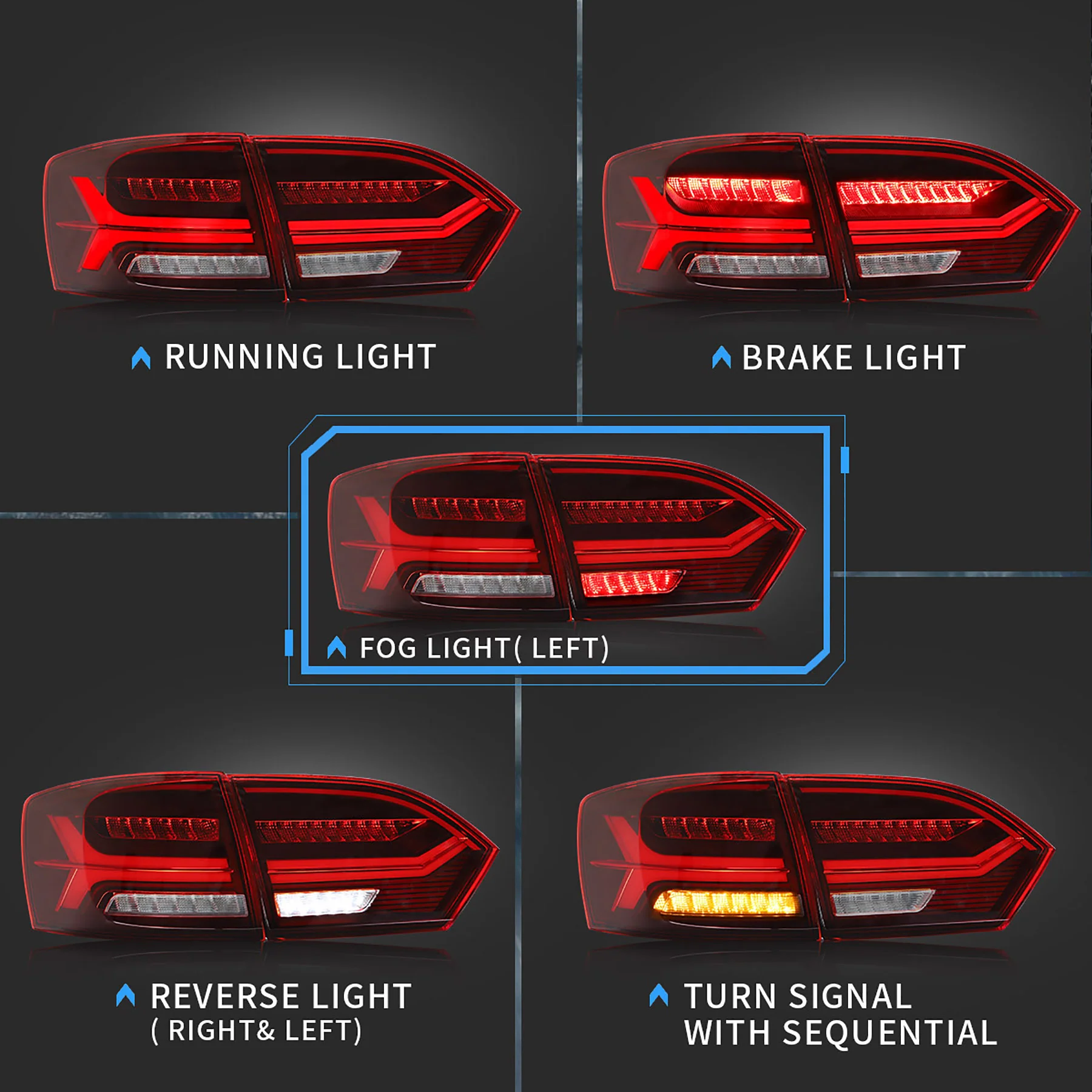 VLAND LED Sequential Tail Lights For 2011-2014 Volkswagen Jetta Sagitar - Image 5