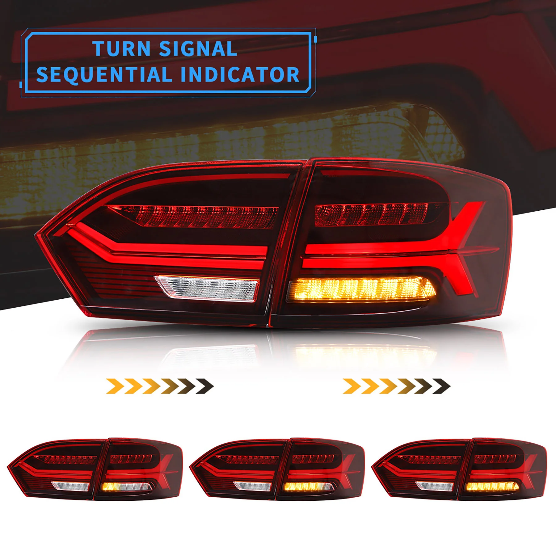 VLAND LED Sequential Tail Lights For 2011-2014 Volkswagen Jetta Sagitar - Image 6