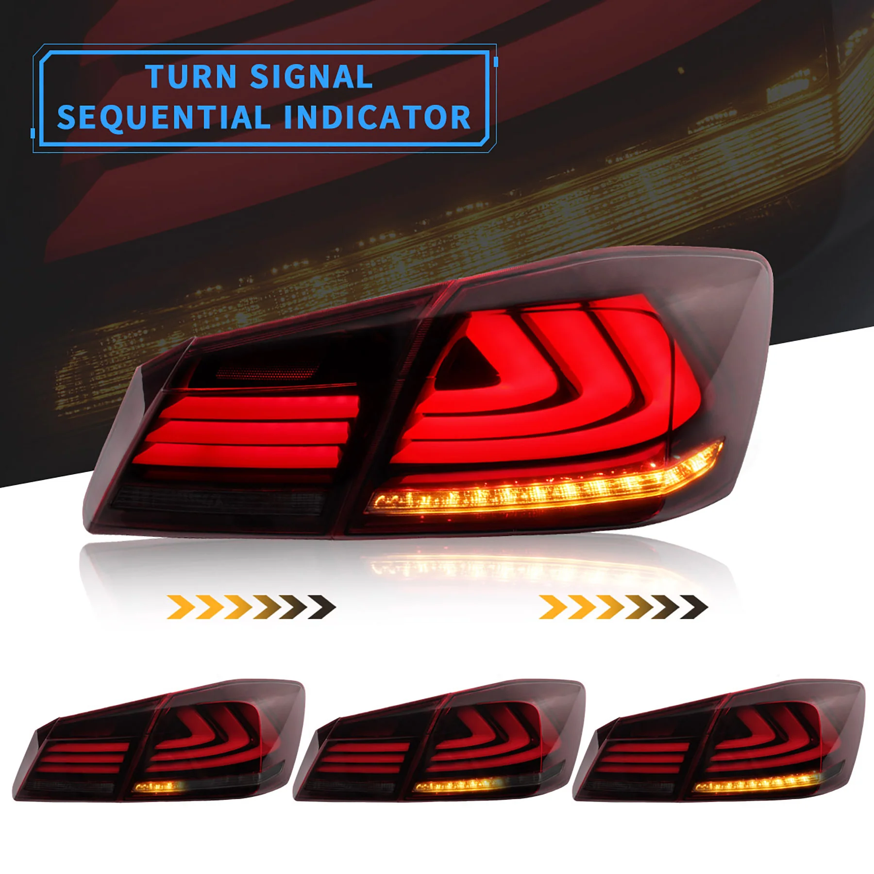 VLAND Full LED Tail Lights For Honda Accord 2013-2015 With Sequential Turn Signals - Image 5