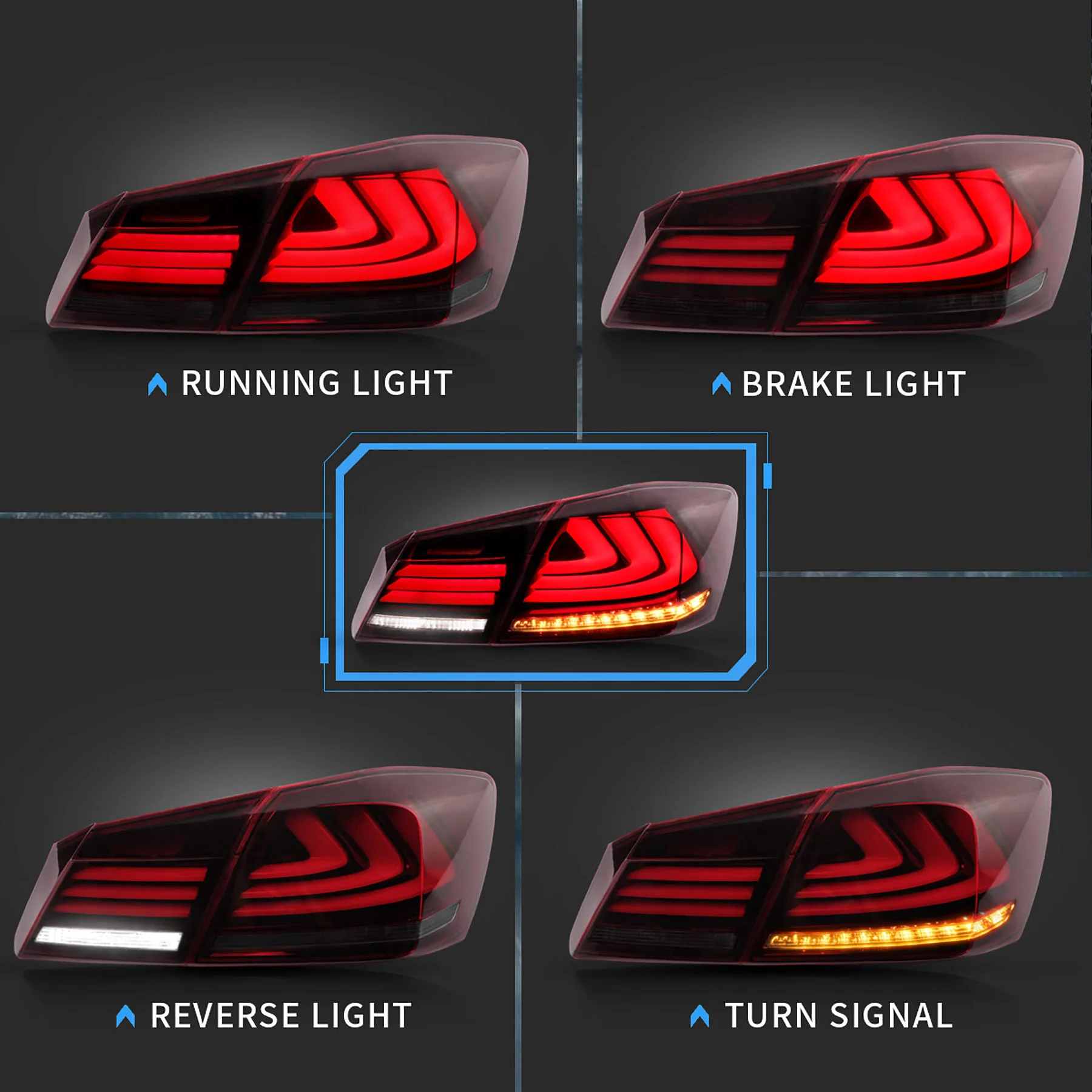 VLAND Full LED Tail Lights For Honda Accord 2013-2015 With Sequential Turn Signals - Image 6