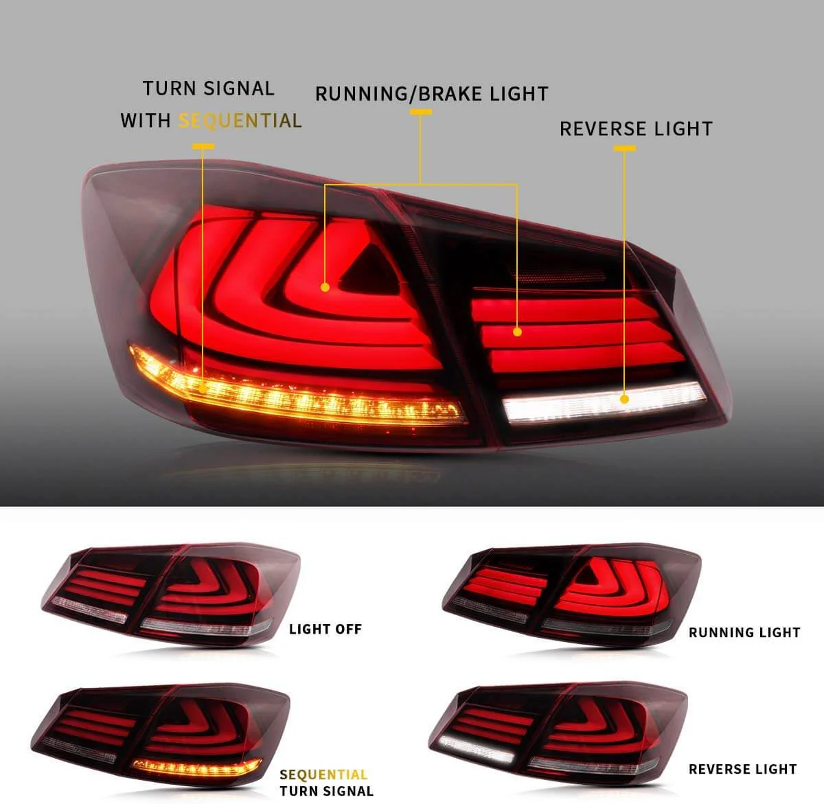 VLAND Full LED Tail Lights For Honda Accord 2013-2015 With Sequential Turn Signals - Image 7
